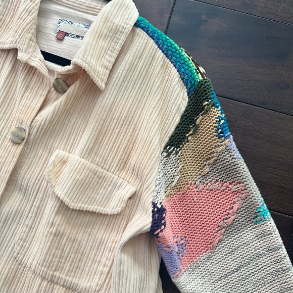 Anthropologie PILCRO Corduroy & Patchwork Sweater Shacket Jacket Size Medium - Picture 3 of 12